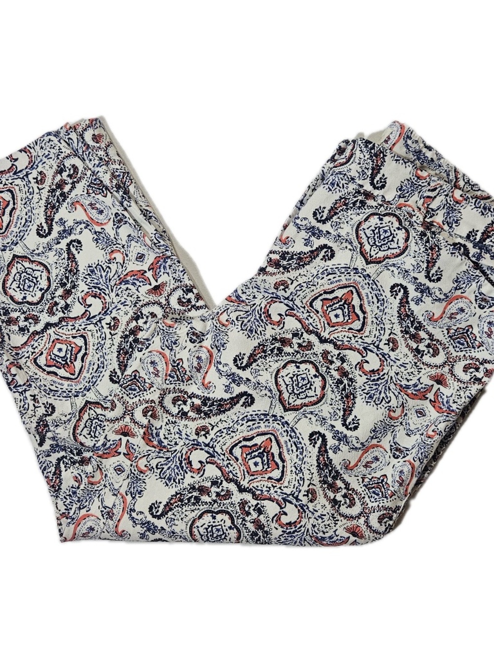 Lucy & Laurel Pants Womens 6 White Paisley Tapered Slim‎ Ankle Pull-On Stretch